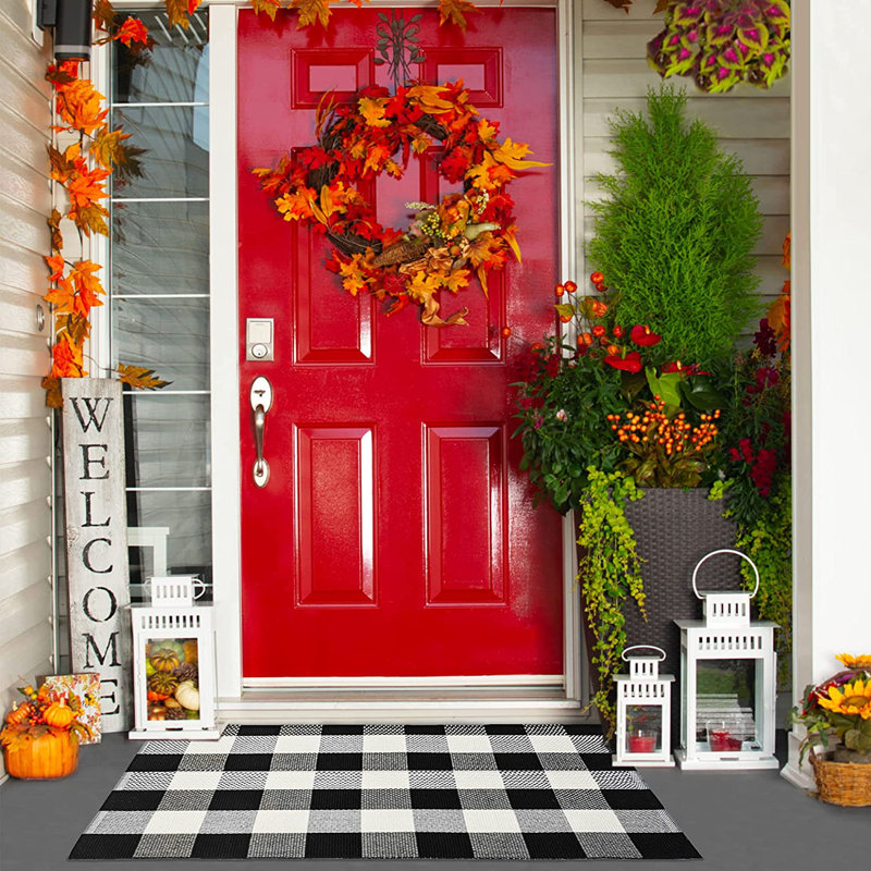 Gracie Oaks OliverTomas Flatweave Cotton Black/White Indoor/Outdoor